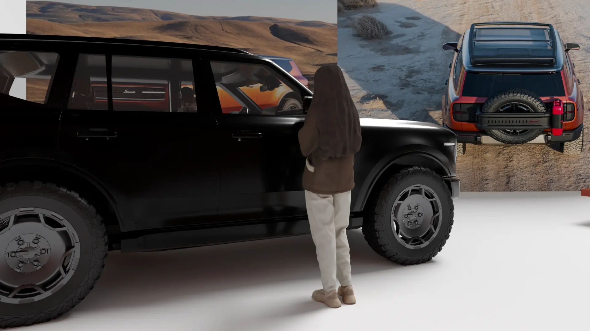 Vehicle displayed alongside the pop-up structure