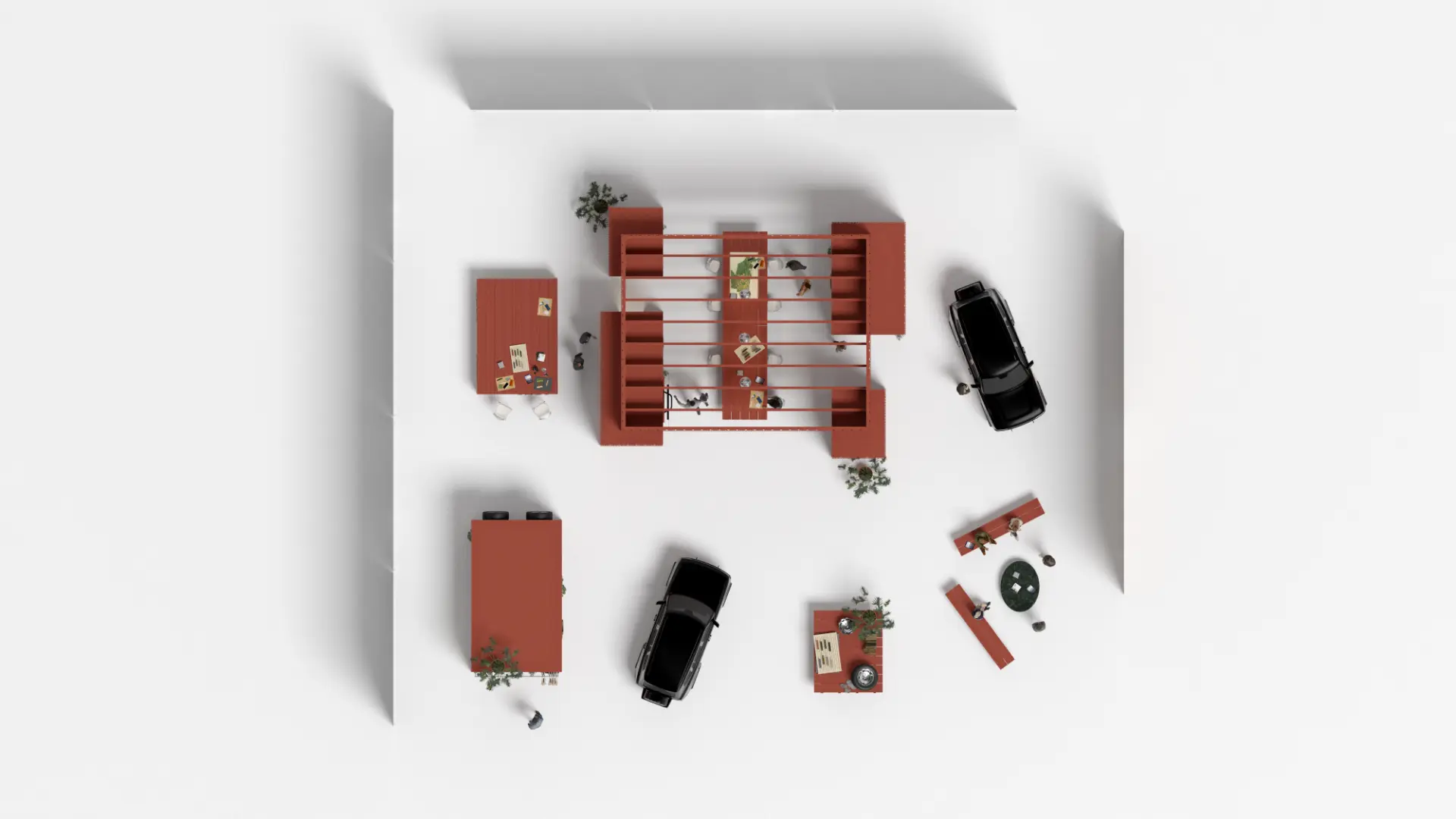 Top-down view of the pop-up with roof and caps in place