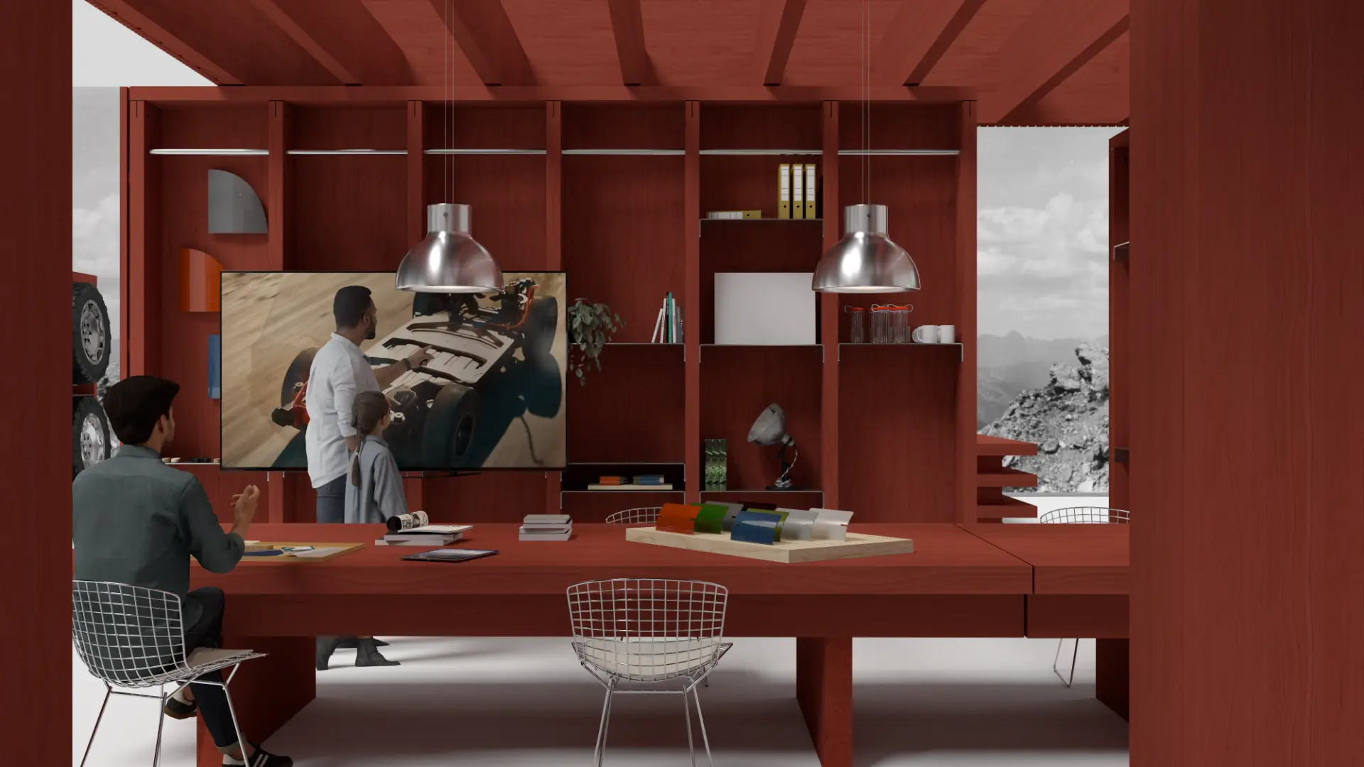 Second plinth vignette with objects and material samples