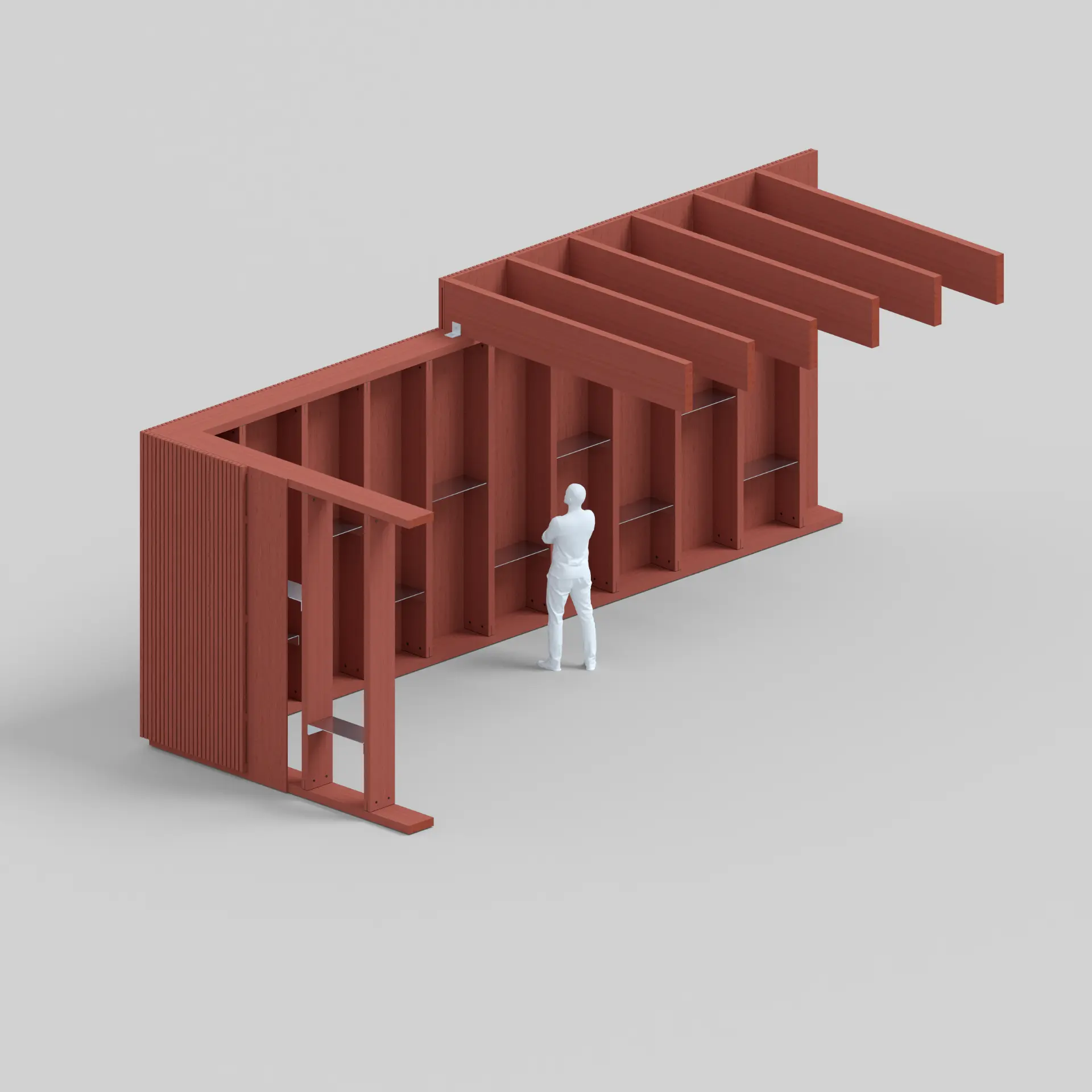 Framing system rendered in oxide red