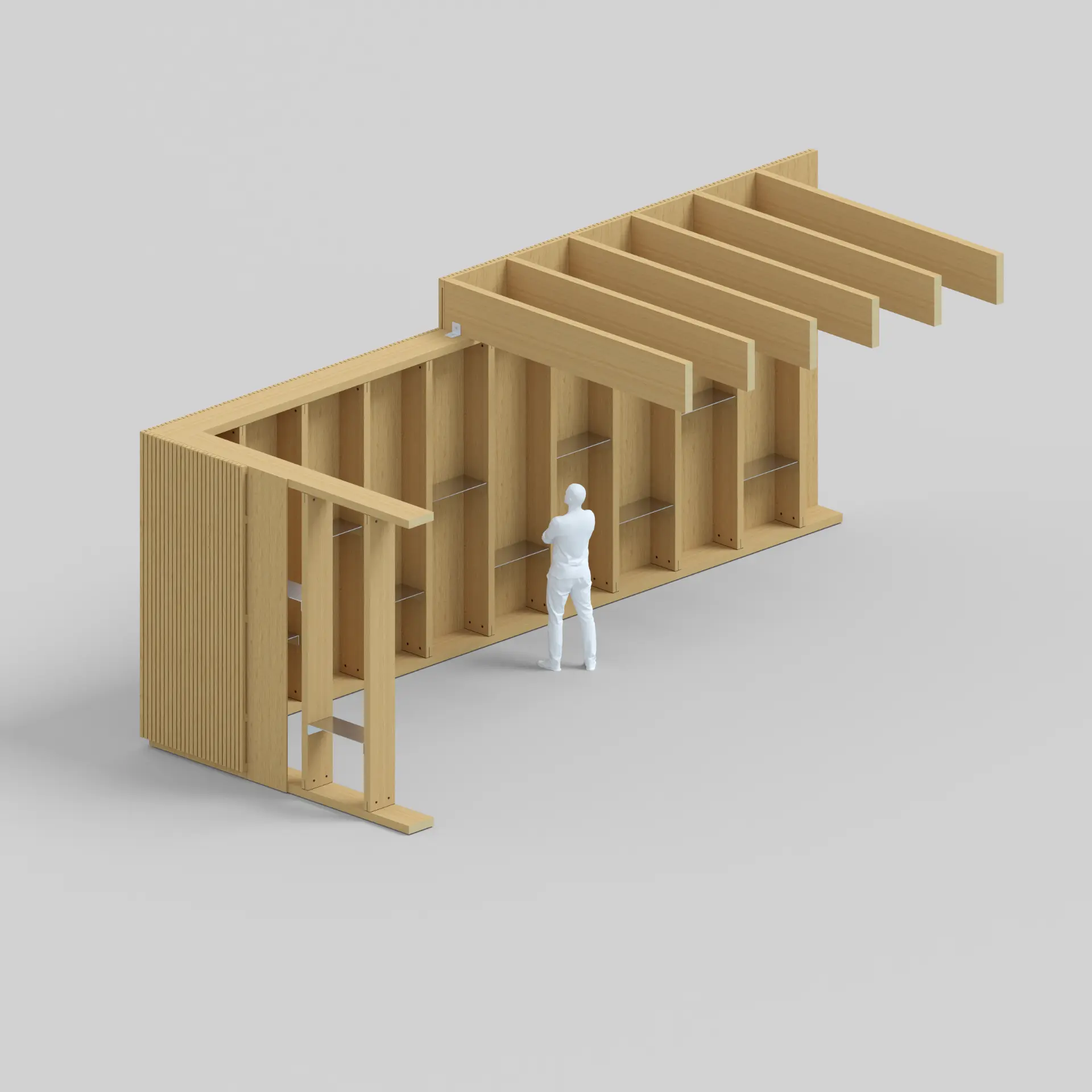 Framing system rendered in natural timber