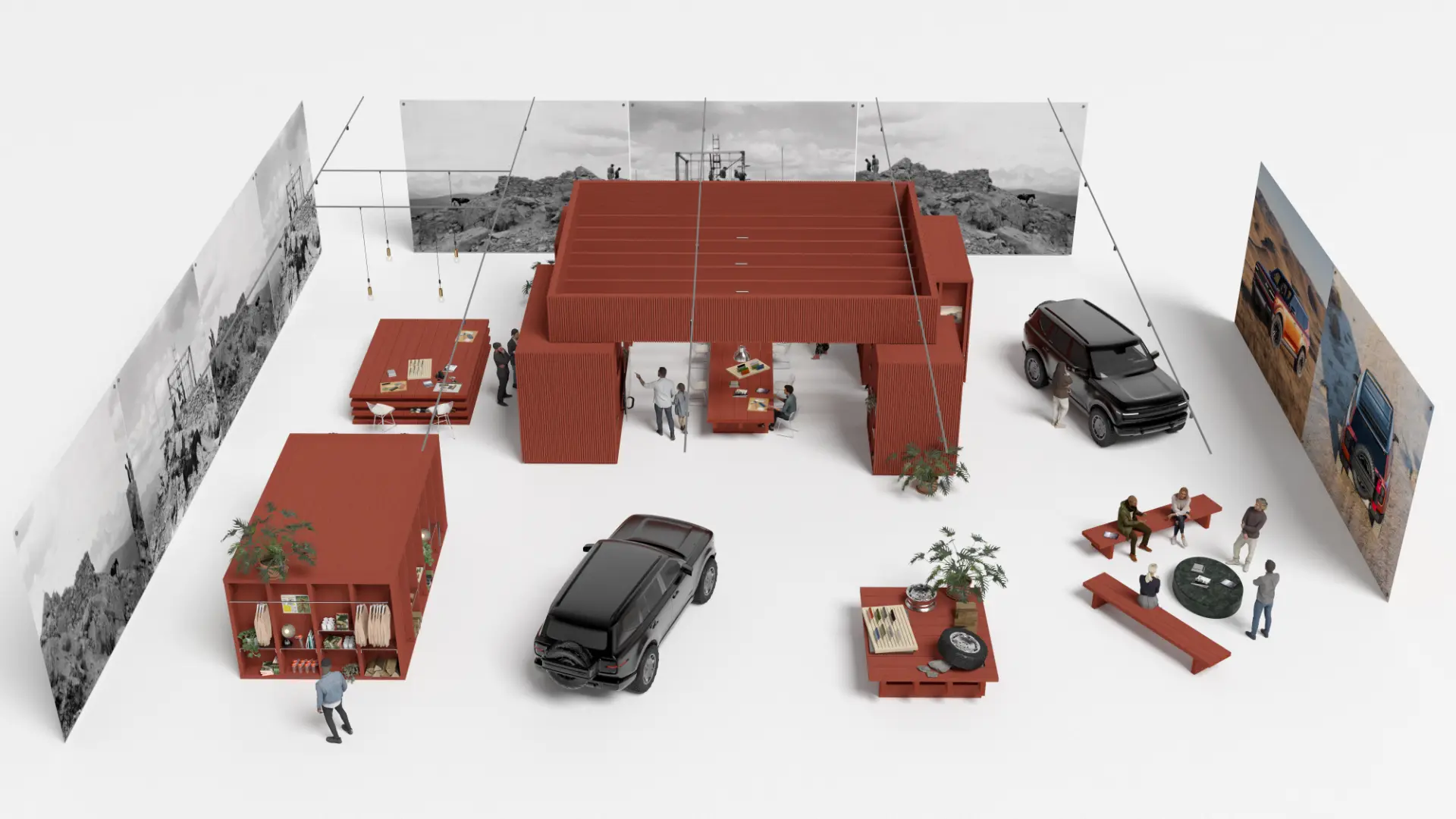 Overhead axonometric of the full pop-up layout